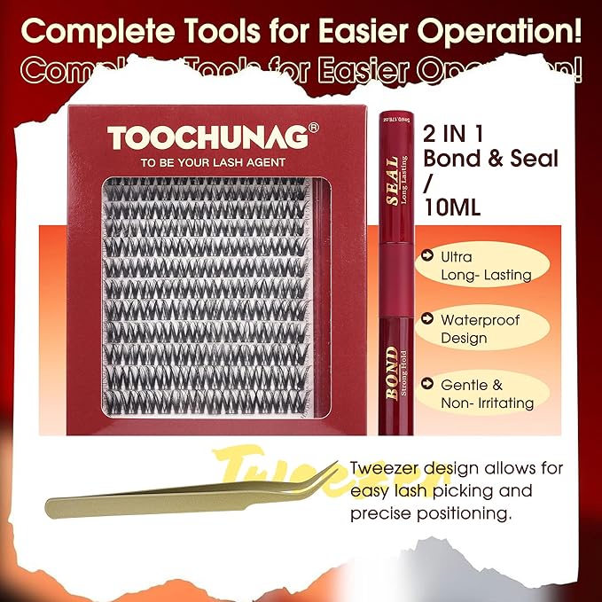 Flora Lash Clusters Kit 8-18mm Wispy Eyelash Clusters Lash Extension Kit D Curly DIY Eyelash Extension Kit WideSpan Lashes Individual Eyelashes Clusters with Lash Bond and Seal by TOOCHUNAG