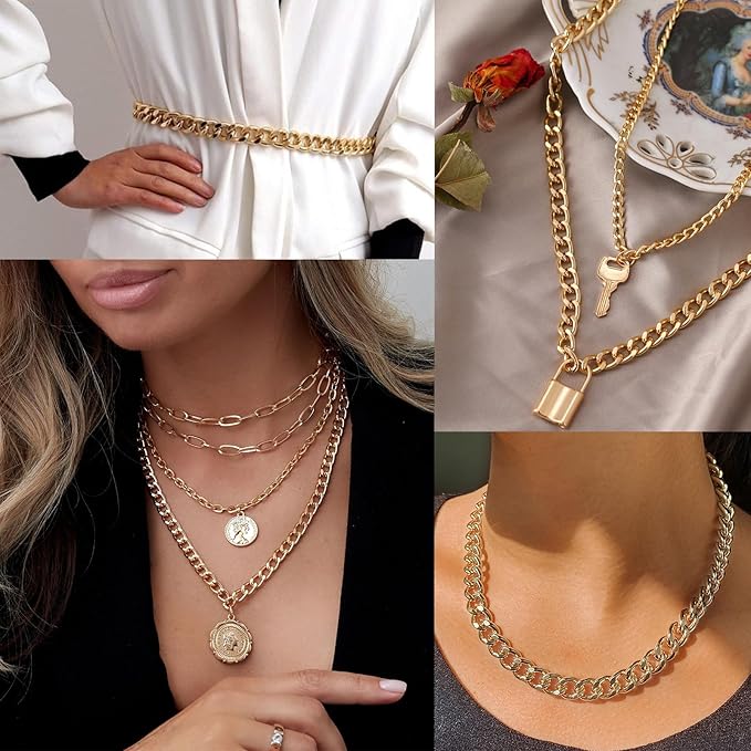 [33ft] Gold Chain for Jewelry Making, 8.3mm Wide Gold Aluminum Curb Link Chain Roll Bulk for DIY Jewelry Making Craft