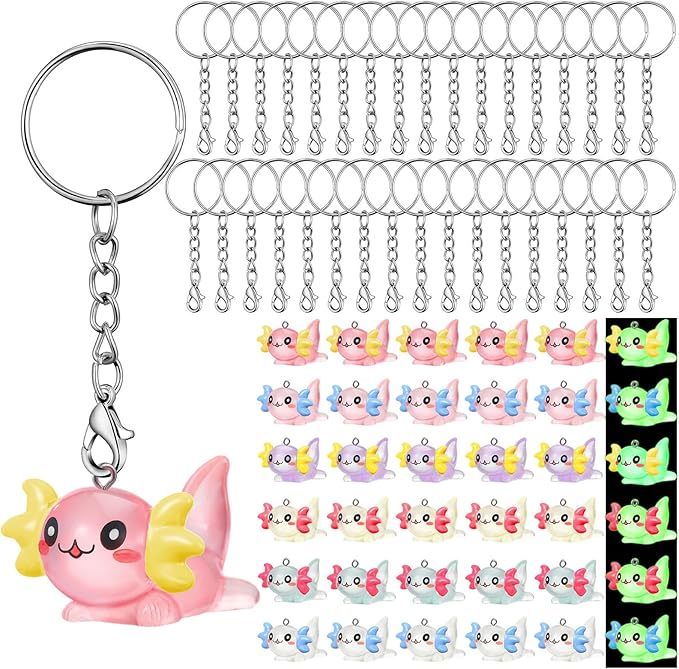 Liliful 36 Pcs Axolotl Keychains Resin Axolotl Party Supplies Mini Animal Key Chains Kawaii Salamander 3D Figurine Pendant