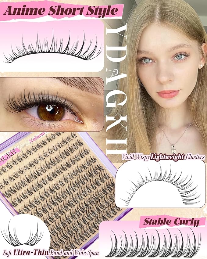 Short Anime Lash Cluster Natural Lash Extension Spiky Individuals Lashes 8-14mm Manga Cluster Eyelash Extensions Super Natural DIY Doll Eyelash Extension C Curly Wispy Eyelash Clusters