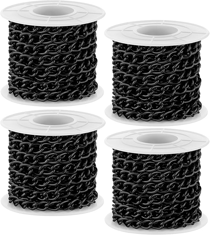 Jadive 4 Rolls 39.4 Feet Aluminium Necklace Chains 6.5 mm Twisted Links Spool Chain Jewelry Making Chains for Bracelet Necklace Jewelry Making(Black)