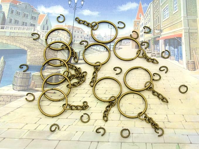 50Sets 1 inch Keychain Rings Bronze Split Round Key Ring with Chain and Open Jump Rings for DIY Keychain Making Crafts
