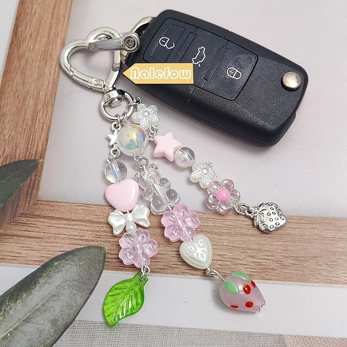 Keychain Bag Accessories Cute Cherry Strawberry Flower Keychains Accessories Decor for Keys Bags Purses Gift