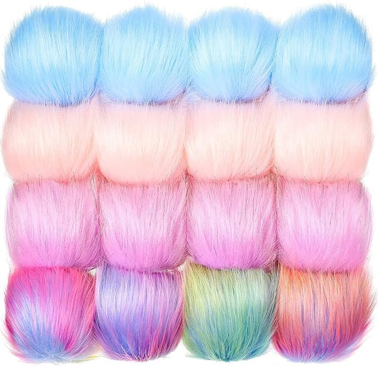 Tatuo 16 Pcs Faux Fur Pom Poms for Hat 4 Inches Large Fluffy Pom Balls for Crafts Knitting Beanies Shoes Scarves Bag Pompoms Keychain Charms Winter DIY Accessories (Mermaid Color)