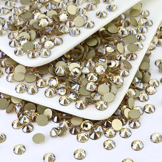 1440PCS SS10 Crystal Glass Flatback Rhinestones, Round Flat Back Crystal Gems for Nail Art and Craft Clothes, Glue Fix Diamond Stones Golden Shadow/Champagne (2.7-2.8mm)