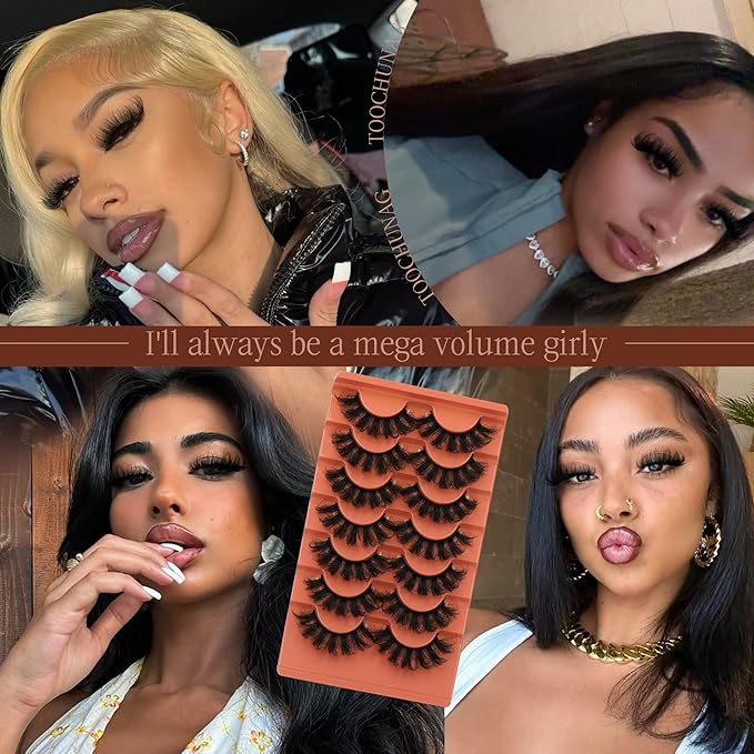 Mink Lashes Fluffy False Eyelashes 20-22mm Dramatic Volume Eyelash Full Eye Lashes 8D D Curly Fake Eyelashes 7 Pairs Faux Mink Lashes Multipack by TOOCHUNAG