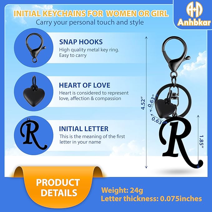 A-Z Heart Initial Letter Keychain, Stainless Steel Alphabet Charm for Handbags, Gift for Women and Girls