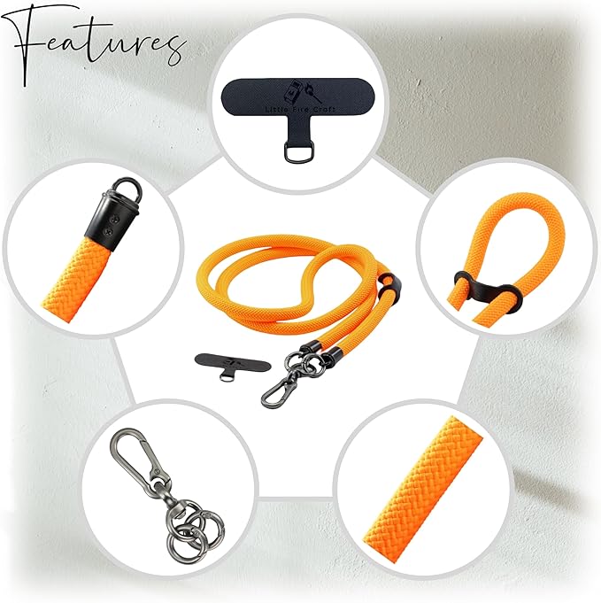 Cell Phone Lanyard Crossbody Rope Around the Neck Wrist Strap for Most Smartphone Case Headset Keychain Offices ID - Orange