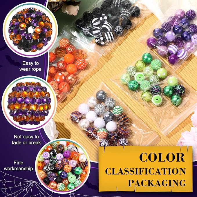 100 Pcs 20mm Rhinestone Bubblegum Beads for Pens Mixed Crystal Resin Chunky Beads for DIY Craft Keychain Necklace Bracelet Jewelry Making(Spooky Color)