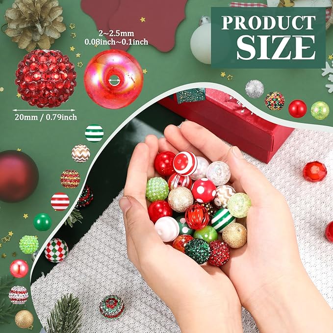 100 Pcs 20mm Rhinestone Bubblegum Beads for Pens Mixed Crystal Resin Chunky Beads for DIY Craft Keychain Necklace Bracelet Jewelry Making(Red Green)