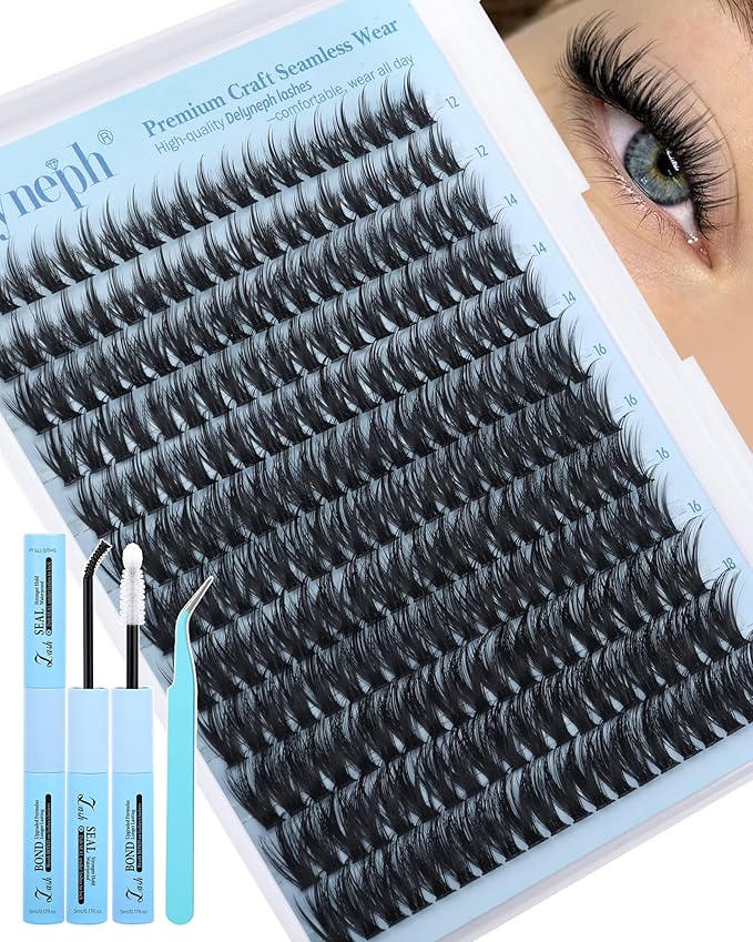 Natural Lash Clusters Kit Wispy Lash Extension Kit 50D Fairy Eyelash Clusters Kit with Spikes Manga Cluster Eyelash Extensions Kit 12-18mm Individual Lashes Clusters by Delyneph