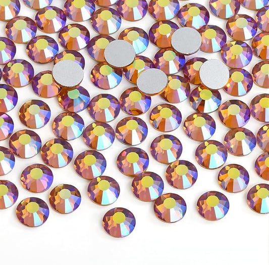 Jollin Glue Fix Crystal Flatback Rhinestones Glass Diamantes Gems for Nail Art Crafts Decorations Clothes Shoes(ss30 288pcs, Topaz AB)