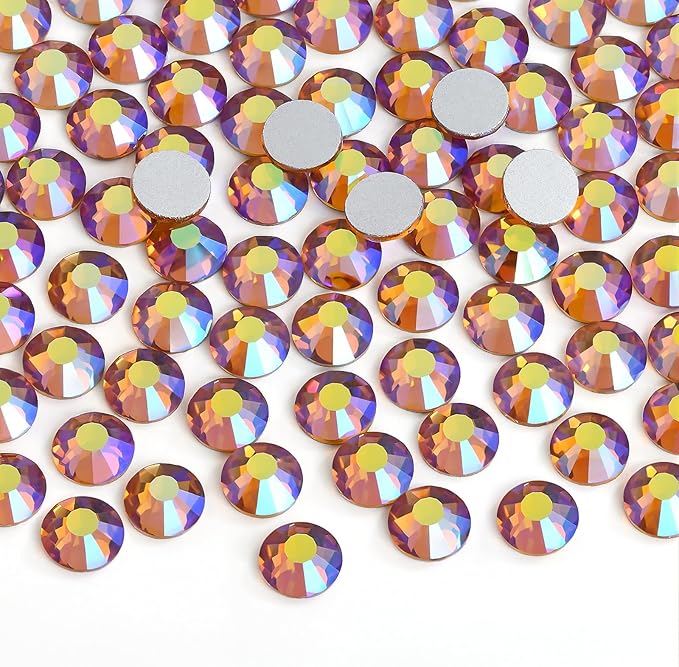 Jollin Glue Fix Crystal Flatback Rhinestones Glass Diamantes Gems for Nail Art Crafts Decorations Clothes Shoes(ss34 288pcs, Topaz AB)