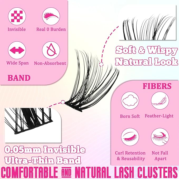 Gmagictobo DIY Lash Clusters Kit Volume Lash Clusters Thick Eyelash Extension Kit Individual Lashes Thin Band Lashes Clusters Lash Bond and Seal Lash Tweezers