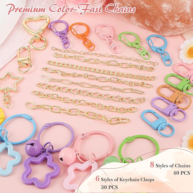 Ecoofor 501 Pcs Keychain Making Kit — Includes 30 Keychain Clips, 40 Extender Chains, 178 Charms, Beading Accessories, Jewelry Pliers — DIY Bag Charms & Jewelry Craft Kit Supplies