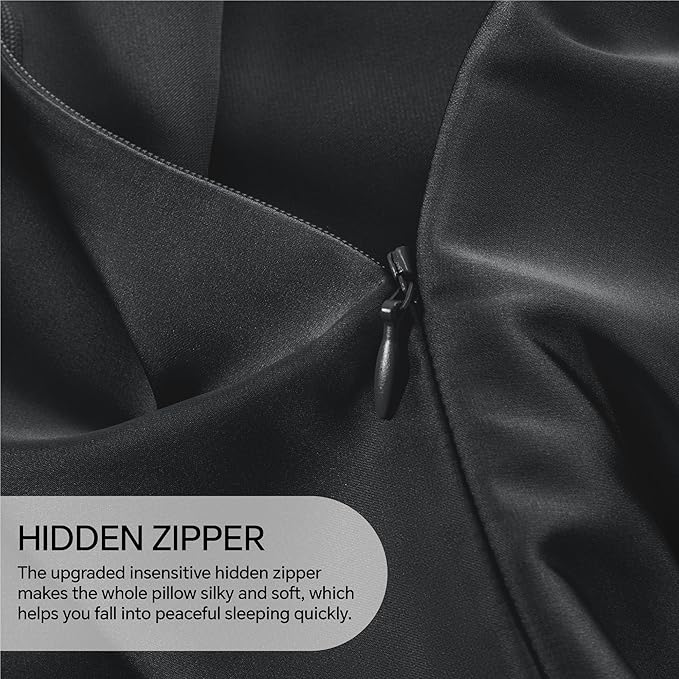 INFIIXSO Mulberry Silk Pillowcase for Hair and Skin, Silk Pillow Cases Queen Size Set of 2 with Hidden Zipper 20x30 Inches, Ultra Smooth and Soft Cooling Pillow Cases for Hot Sleepers(Black, 2 Pack)
