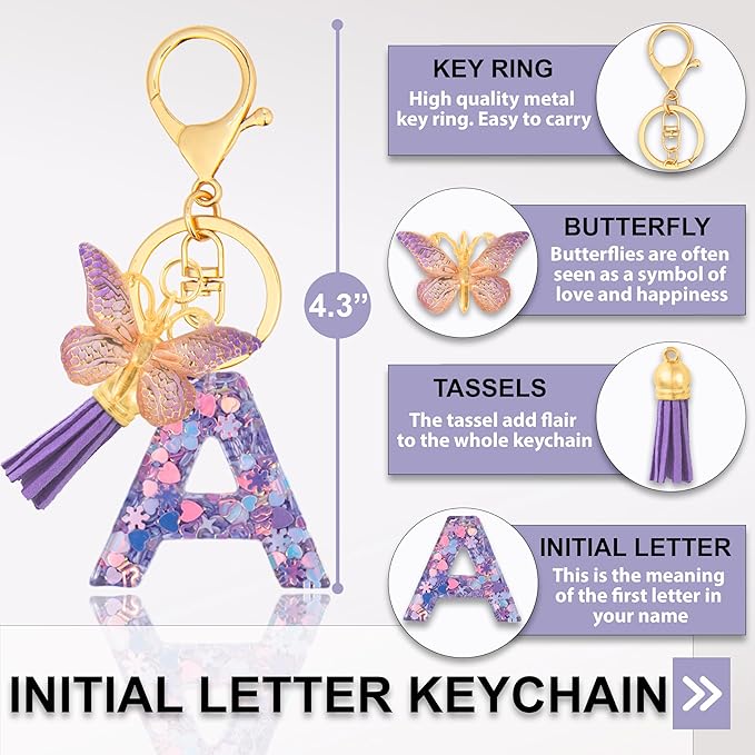 Alphabet Initial Letter Keychain Cute Heart Resin - Letter Keychain for Backpack Charms - Initial Keychains for Women