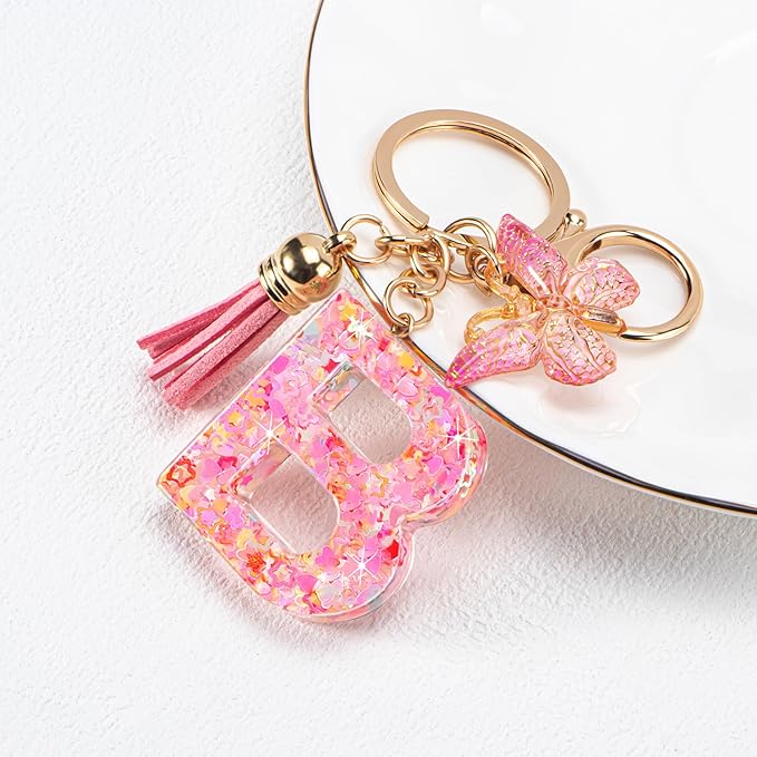 Initial letter Keychains for Women Girls Tassel Butterfly Cute Keychain for Wallet Backpack charm