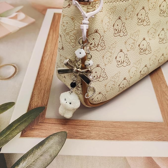 Cute Dog Keychain Fuzzy Dog Puppy Decor Keychain Aesthetic Y2K Bag Charms Stylish Dog Pendant Keychains Accessories