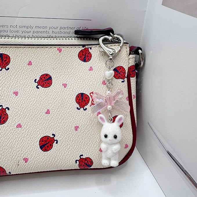 Cute Fuzzy rabbit Keychain for Women - Y2K Plush Bow Bag Charm Decor, Kawaii Kitty Pendant Gift for her