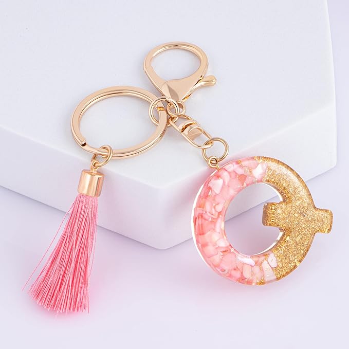 Suweibuke Cute Pink Key Chains for Women Girls, Initial Letter Keychains with Tassel, Charms for Key Purse Handbags Backpacks