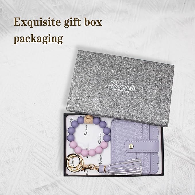 Keychain Wallet Wristlet Small Credit Card Holder Bracelet Key Chain Purse Bangle Tassel Beads Key Rings for Women