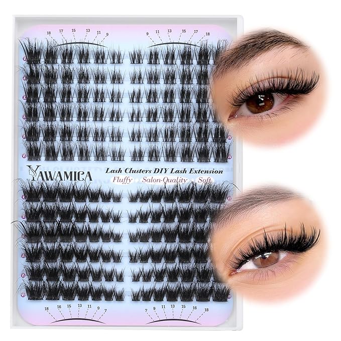 Yawamica Lash Clusters Fluffier Cat Eye Lashes Clusters Wispy Cluster Eyelash Extensions 7-18mm Individual Lashes 2 Styles Cluster Lashes D Curly Eyelash Clusters DIY Lash Extension by Self at Home