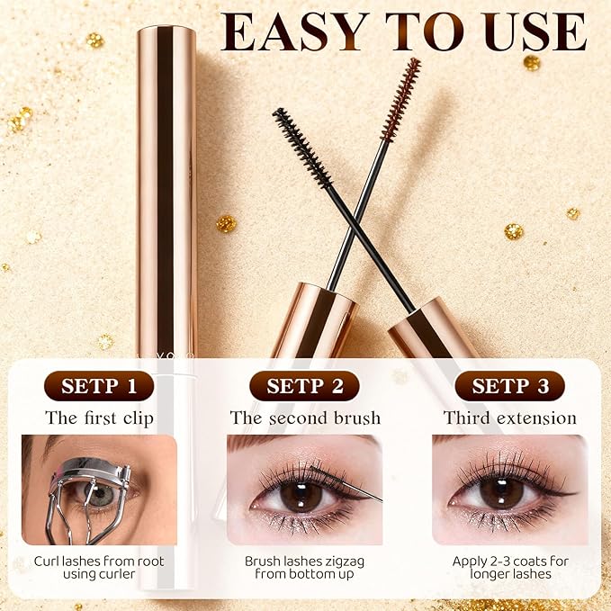 Ultra-Fine Lengthening Waterproof Quick-Dry Mascara,2026 New Iron Wand Mascara,Long-lasting 3D Curling Eyelash,Waterproof Metal Wand Mascaras,Smudge Proof and No Flakingfor Fine Short Lash(Brown+Back)