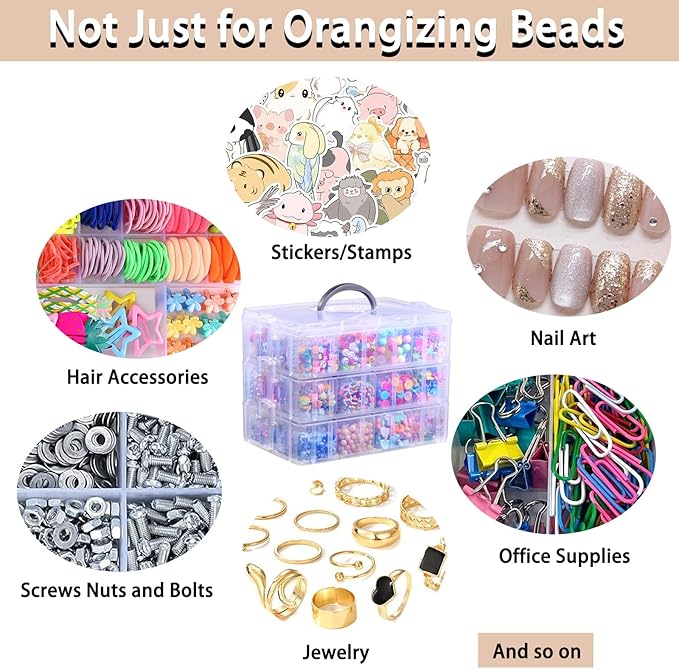 Bead Organizer Box, 84pcs Small Plastic Containers with Lids and Labels, 3-Tier Stackable Storage Box, Mini Clear Bead Storage Boxes for Jewelry Craft Diamonds Beads DIY Nail Screw Small Parts
