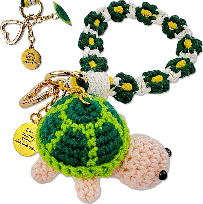 Handmade Crochet Keychains with Daisy Wristband - Inspirational Gifts for Women, Graduation, Birthday