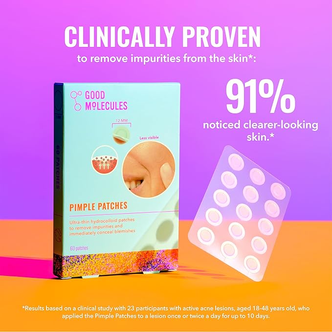 Good Molecules Pimple Patches Pack 2 – 120 Patches (60 × 2 Pack) | Ultra-Thin Hydrocolloid Acne Patches to Conceal Breakouts, Blackheads & Blemishes
