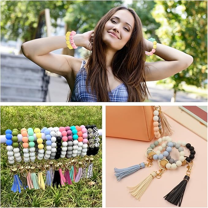 ASTARON 100 Pcs 15mm Silicone Beads for Keychain Making, Light Blue Round Rubber Beads Bulk for Bracelets Beadable Pens Decorations Crafts Supplies