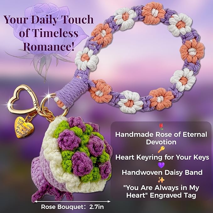 Handmade Crochet Keychains with Daisy Wristband - Inspirational Gifts for Women, Graduation, Birthday