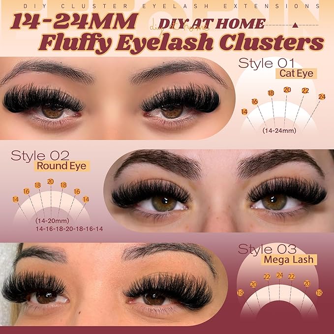 Fluffy Lash Clusters 270D Volume Eyelash Clusters Dramatic Thick Individual Lashes 14-24mm Long Cluster Eyelash Extensions DIY Mega Lash Extension by Eefofnn