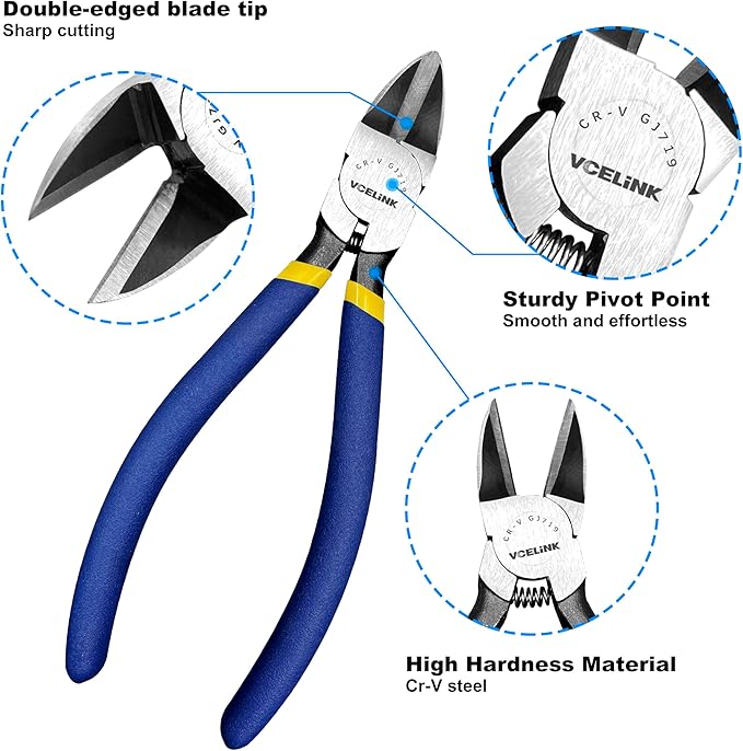 VCELINK Wire Cutter, 6-inch Side Cutter, CR-V Small Flush Cutter, Professional Small Wire Cutter with Spring-loaded for Artificial Flowers, Floral, Jewellery Making, and DIY Model Making