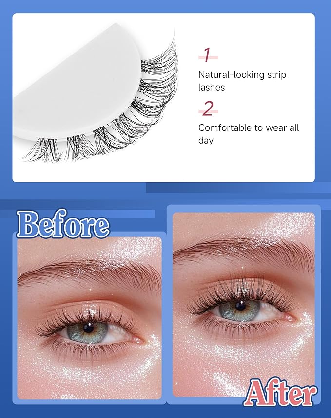 ENFOO Lashes Natural CLear Band Wispy False Eyelashes Natural Look Flared Strip Eyelash False Eye Lash Soft 7 Pairs Everyday SF-02