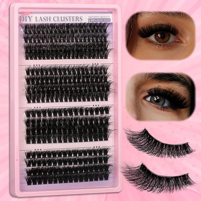 Himirell 280 Pcs Lash Clusters Extensions Kit - 60D 80D 100D 120D Faux Mink Individual Eye Lash 12-18mm Clusters with D Curl Downy Wispy Lash Clusters for Lash Extension at Home