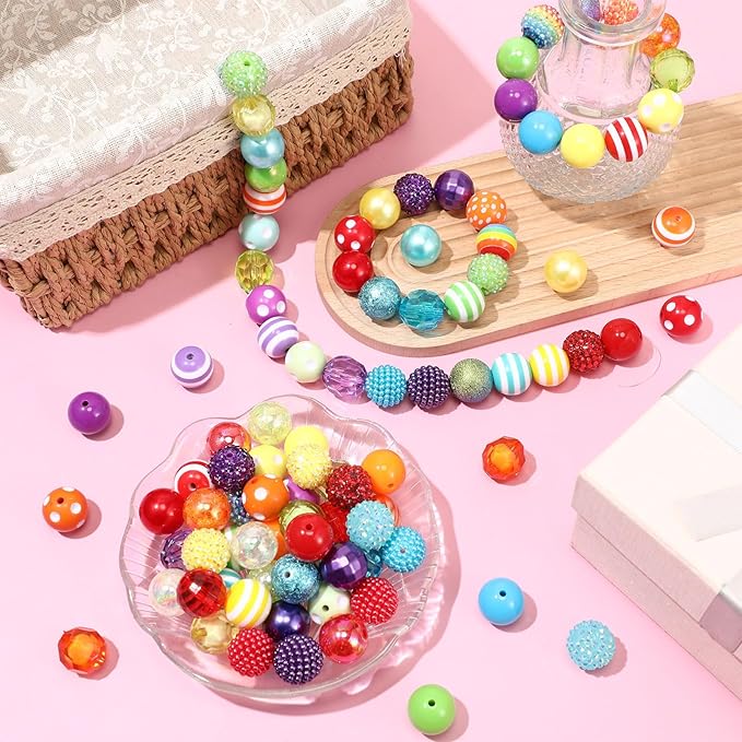 100 Pcs 20mm Rhinestone Bubblegum Beads for Pens Mixed Crystal Resin Chunky Beads for DIY Craft Keychain Necklace Bracelet Jewelry Making(Rainbow Color)