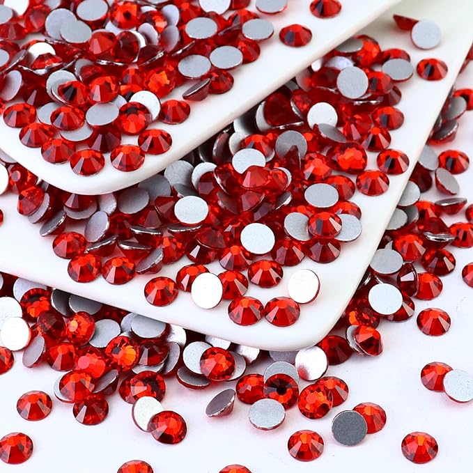 1440PCS SS20 Crystal Glass Flatback Rhinestones, Round Flat Back Crystal Gems for Nail Art and Craft Clothes, Glue Fix Diamond Stones LT.Siam/Light Red (4.6-4.8mm)