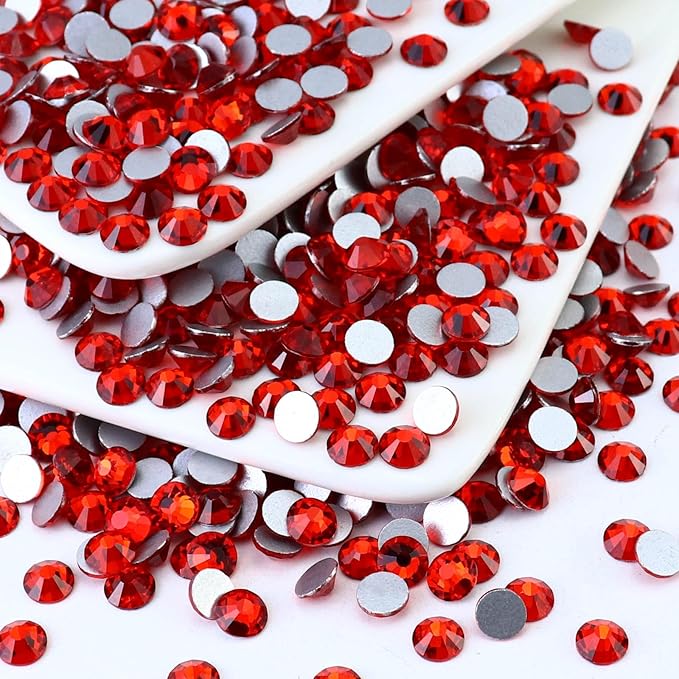 1440PCS SS12 Crystal Glass Flatback Rhinestones, Round Flat Back Crystal Gems for Nail Art and Craft Clothes, Glue Fix Diamond Stones LT.Siam/Light Red (2.9-3.0mm)