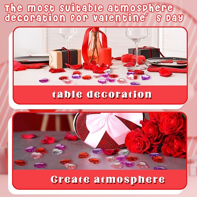 Menkxi 400 Pcs Valentines Day Vase Fillers Acrylic Heart Decoration Heart Vase Fillers Hearts Shaped Crystals Gems for Table Scatter Wedding, Artwork 0.87 Inch, 5 Color