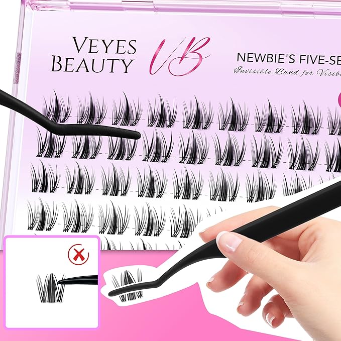 VEYESBEAUTY Lash Clusters Eyelash Extensions Thin & Invisible Band DIY Individual False Eyelashes Newbie's Five-Second Series Wispy Lash Tray for Self-application, Manga Lashes10mm Length