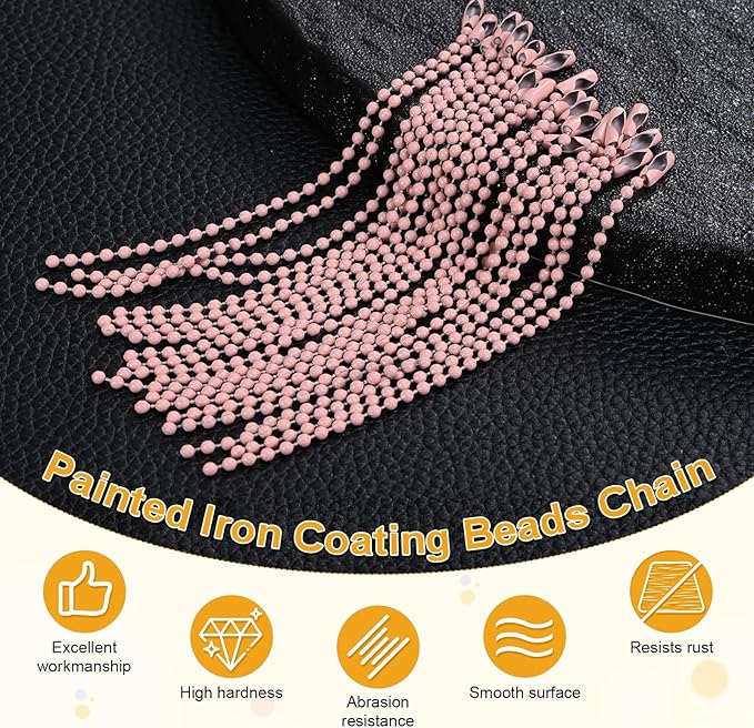 M METERXITY 220-Pack Ball Beads Chain, 4 in Metal Beaded Necklace Adjustable Keychain with Connectors for Jewelry Making/DIY Crafts/Hanging Decoration, Dog Tag Chain [Pink]