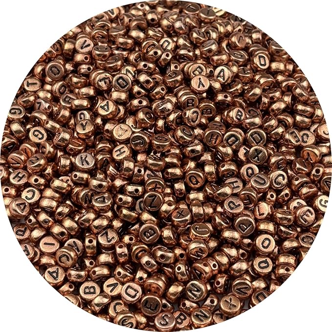 1000pcs Round Letter Beads 4x7mm Acrylic Alphabet Beads Spacer Beads for Jewelry Making Bracelets Necklace Earring Key Chains DIY Craft(O-Black Letter Rose Gold Bead)