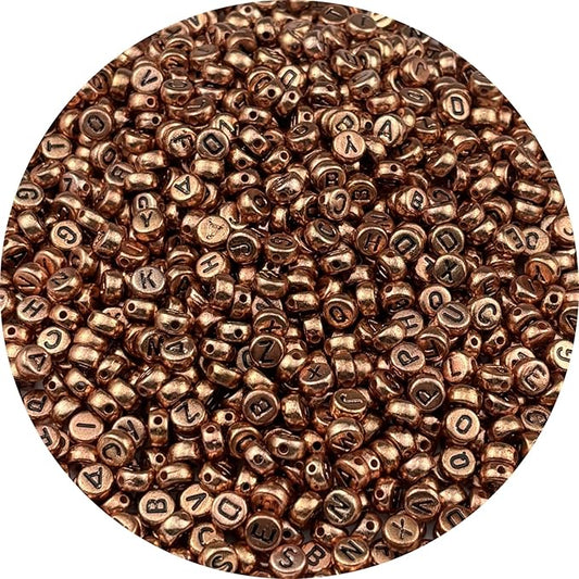1000pcs Round Letter Beads 4x7mm Acrylic Alphabet Beads Spacer Beads for Jewelry Making Bracelets Necklace Earring Key Chains DIY Craft(O-Black Letter Rose Gold Bead)