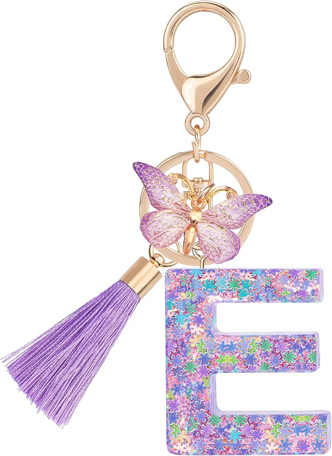 Suweibuke Cute Pink Key Chains for Women Girls, Initial Letter Keychains with Tassel, Charms for Key Purse Handbags Backpacks