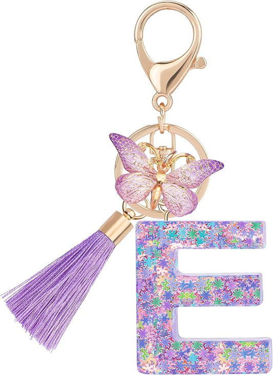 Suweibuke Cute Pink Key Chains for Women Girls, Initial Letter Keychains with Tassel, Charms for Key Purse Handbags Backpacks