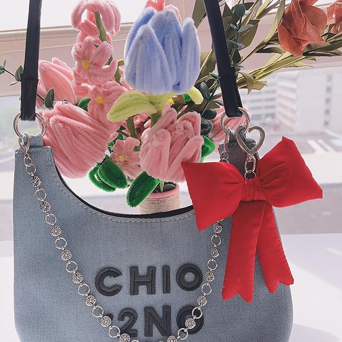 Pink Bow Keychain Bag Charms Y2K Bowknot Plaid Keychains Coquette Aesthetic Purse Handbag Backpacks Charms