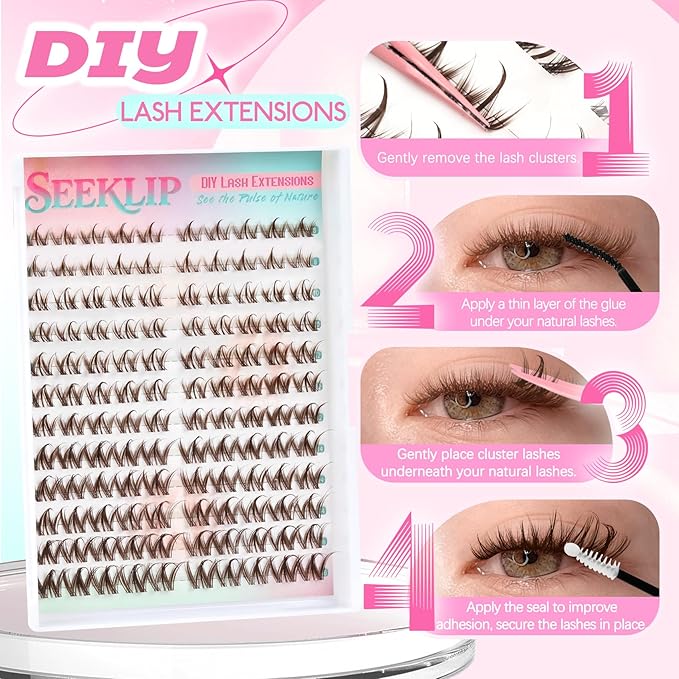 Lash Clusters Brown Manga Lash Clusters Spiky Doll Individual Lashes 120Pcs D Curl 8-16MM Dark Brown Doe Eyed Cluster Eyelash Extensions with Clear Band for DIY at Home (Narcissus-Brown)