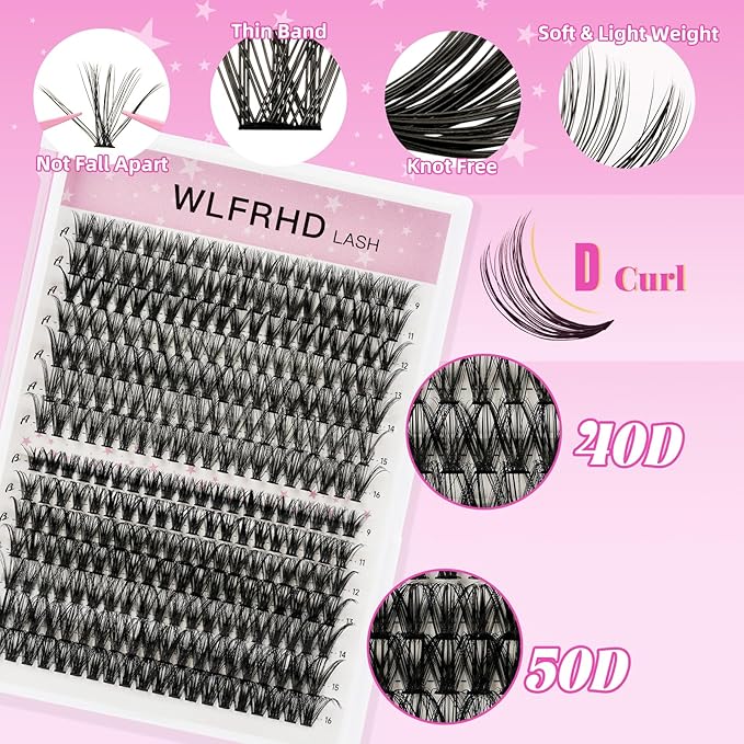 Lash Clusters Kit 280 Pcs DIY Individual Cluster Lashes D Curl Lash Extension Kit with Eyelash Bond and Seal, Remover, Tweezers Applicator Tool for False Eyelash Cluster Kit(30D 40D, Mix9-16mm Kit)